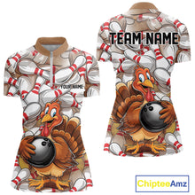 Load image into Gallery viewer, Custom Funny Thanksgiving Turkey Bowling Women Quarter-Zip Shirts, Thanksgiving Outfit IPHW9719