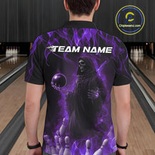 Load image into Gallery viewer, Custom Purple Flame Grim Reaper Bowling Polo Shirts For Men, Halloween Bowling Outfit IPHW9732