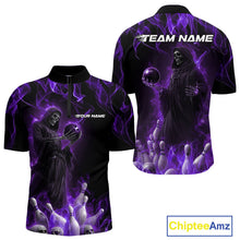 Load image into Gallery viewer, Custom Purple Flame Grim Reaper Bowling Quarter-Zip Shirts For Men, Halloween Bowling Outfit IPHW9732