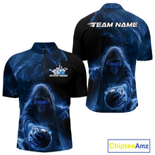 Load image into Gallery viewer, Custom Black And Blue Smoke Flame Grim Reaper Halloween Bowling Men Quarter-Zip Shirts IPHW9739