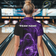Load image into Gallery viewer, Custom Black And Purple Smoke Flame Grim Reaper Halloween Bowling Women Polo Shirts IPHW9740
