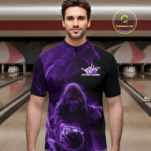 Load image into Gallery viewer, Custom Black And Purple Smoke Flame Grim Reaper Halloween Bowling Men Quarter-Zip Shirts IPHW9740