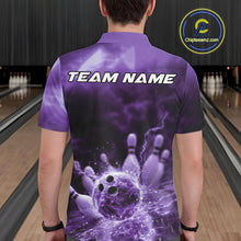 Load image into Gallery viewer, Custom Purple Thunder Lightning Bowling Team Men Polo Shirts, Bowling Jerseys IPHW9748