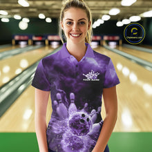 Load image into Gallery viewer, Custom Purple Thunder Lightning Bowling Team Women Polo Shirts, Bowling Jerseys IPHW9748