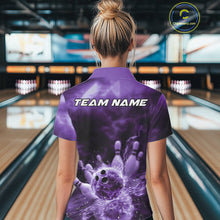 Load image into Gallery viewer, Custom Purple Thunder Lightning Bowling Team Women Polo Shirts, Bowling Jerseys IPHW9748