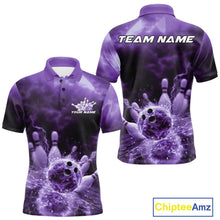 Load image into Gallery viewer, Custom Purple Thunder Lightning Bowling Team Men Polo Shirts, Bowling Jerseys IPHW9748