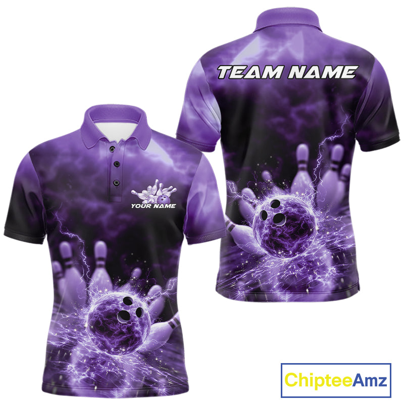 Custom Purple Thunder Lightning Bowling Team Men Polo Shirts, Bowling Jerseys IPHW9748