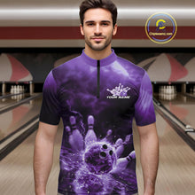 Load image into Gallery viewer, Custom Purple Thunder Lightning Bowling Team Men Quarter-Zip Shirts, Bowling Jerseys IPHW9748