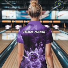 Load image into Gallery viewer, Custom Purple Thunder Lightning Bowling Team Women Quarter-Zip Shirts, Bowling Jerseys IPHW9748