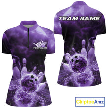 Load image into Gallery viewer, Custom Purple Thunder Lightning Bowling Team Women Quarter-Zip Shirts, Bowling Jerseys IPHW9748