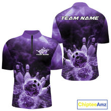 Load image into Gallery viewer, Custom Purple Thunder Lightning Bowling Team Men Quarter-Zip Shirts, Bowling Jerseys IPHW9748