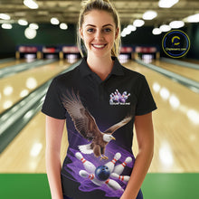 Load image into Gallery viewer, Custom Purple Flame Eagle Bowling Team Polo Shirts For Women, Bowling Tournament Shirt IPHW9369