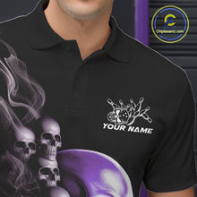 Load image into Gallery viewer, Custom Purple Glowing Ghostly Skull Bowling Polo Shirts For Men, Halloween Bowlers Outfit IPHW9517