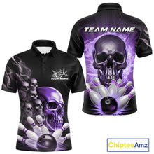 Load image into Gallery viewer, Custom Purple Glowing Ghostly Skull Bowling Polo Shirts For Men, Halloween Bowlers Outfit IPHW9517