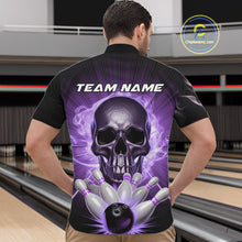 Load image into Gallery viewer, Custom Purple Glowing Ghostly Skull Bowling Quarter-Zip Shirts For Men, Halloween Bowlers Outfit IPHW9517