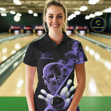 Load image into Gallery viewer, Custom Purple Smoke Skull Women Bowling Team Polo Shirts, Hallowen Bowlers Jerseys IPHW9525
