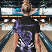 Load image into Gallery viewer, Custom Purple Smoke Skull Women Bowling Team Polo Shirts, Hallowen Bowlers Jerseys IPHW9525