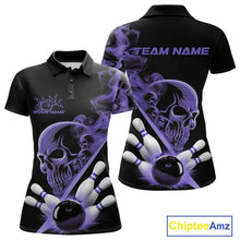 Load image into Gallery viewer, Custom Purple Smoke Skull Women Bowling Team Polo Shirts, Hallowen Bowlers Jerseys IPHW9525