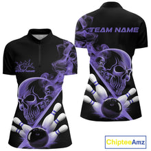 Load image into Gallery viewer, Custom Purple Smoke Skull Women Bowling Team Quarter-Zip Shirts, Hallowen Bowlers Jerseys IPHW9525