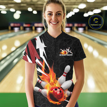 Load image into Gallery viewer, Custom Fiery Red Bowling Women Quarter-Zip Shirts, Inferno Flame Bowling League Shirt IPHW9526