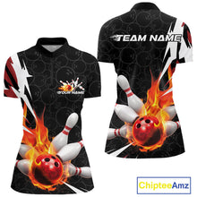 Load image into Gallery viewer, Custom Fiery Red Bowling Women Quarter-Zip Shirts, Inferno Flame Bowling League Shirt IPHW9526