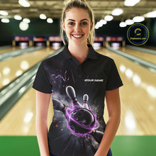 Load image into Gallery viewer, Custom Galaxy Purple Flame Bowling Polo Shirt For Women, Bowling League Team Uniform IPHW9567