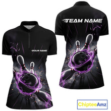 Load image into Gallery viewer, Custom Galaxy Purple Flame Bowling Quarter-Zip Shirt For Women, Bowling League Uniform IPHW9567