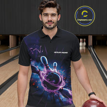 Load image into Gallery viewer, Custom Galaxy Blue And Purple Flame Bowling Polo Shirt For Men, Bowling League Team Uniform IPHW9568