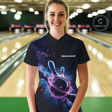 Load image into Gallery viewer, Custom Galaxy Blue And Purple Flame Bowling Women Quarter-Zip Shirt, Bowling Uniform IPHW9568
