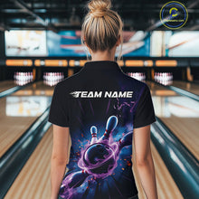 Load image into Gallery viewer, Custom Galaxy Blue And Purple Flame Bowling Women Quarter-Zip Shirt, Bowling Uniform IPHW9568