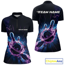 Load image into Gallery viewer, Custom Galaxy Blue And Purple Flame Bowling Women Quarter-Zip Shirt, Bowling Uniform IPHW9568