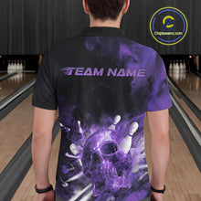 Load image into Gallery viewer, Custom Purple Fire Flame Skull Bowling Polo Shirts For Men, Halloween Bowling Outfits IPHW9580