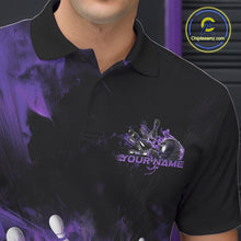 Load image into Gallery viewer, Custom Purple Fire Flame Skull Bowling Polo Shirts For Men, Halloween Bowling Outfits IPHW9580