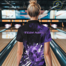 Load image into Gallery viewer, Custom Purple Fire Flame Skull Bowling Women Quarter-Zip Shirt, Halloween Bowling Outfits IPHW9580