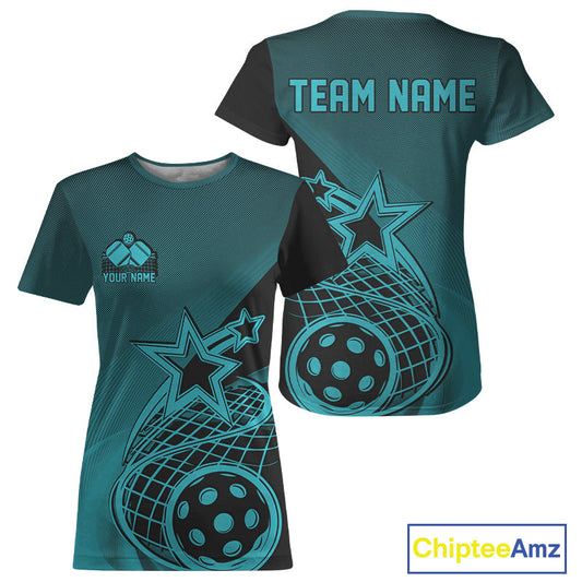 Custom Blue Pickleball Star T-Shirts For Women, Outdoor Pickleball Team Uniform IPHW9410