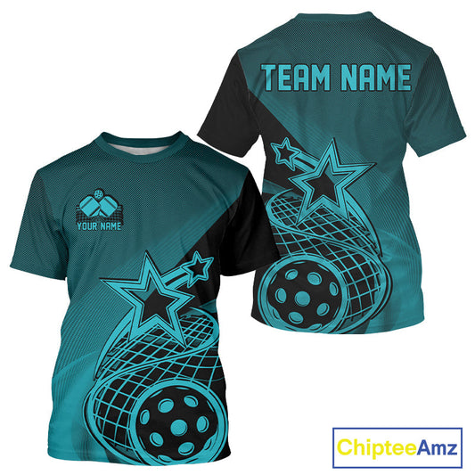 Custom Blue Pickleball Star T-Shirts For Men, Outdoor Pickleball Team Uniform IPHW9410