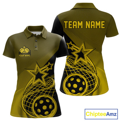 Custom Yellow Pickleball Star Polo Shirts For Women, Outdoor Pickleball Team Uniform IPHW9411