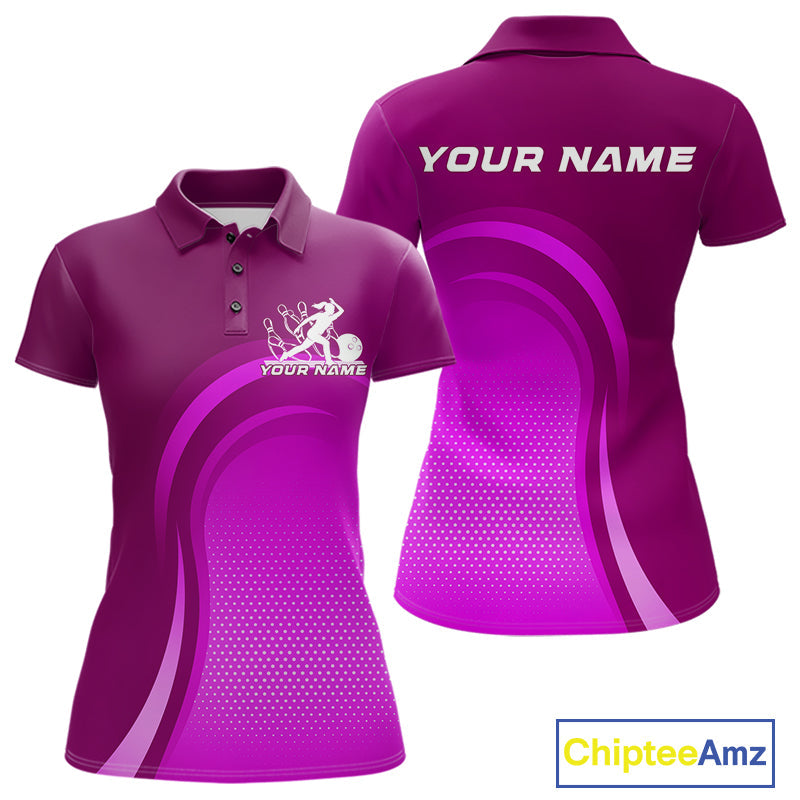 Custom Purple Bowling Team Polo Shirts For Women, Bowling Tournament Bowling League Shirt IPHW9237