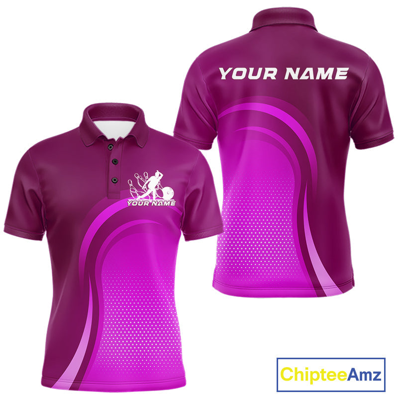 Custom Purple Bowling Team Polo Shirts For Men, Bowling Tournament Bowling League Shirt IPHW9237