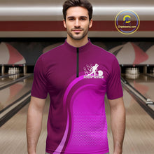 Load image into Gallery viewer, Custom Purple Bowling Team Quarter-Zip Shirts For Men, Bowling Tournament Bowling League Shirt IPHW9237