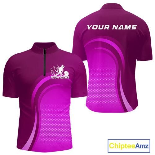 Custom Purple Bowling Team Quarter-Zip Shirts For Men, Bowling Tournament Bowling League Shirt IPHW9237