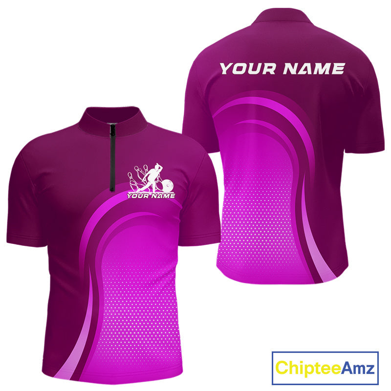 Custom Purple Bowling Team Quarter-Zip Shirts For Men, Bowling Tournament Bowling League Shirt IPHW9237