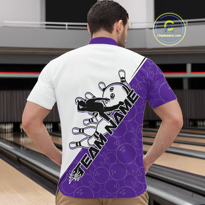Cusom Purple Strike Bowling Team Quarter-Zip Shirts For Men, Bowling League Shirt Bowlers Outfit IPHW9262