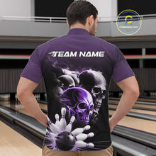 Load image into Gallery viewer, Custom Purple Smoke Skull Bowling Quarter-Zip Shirts For Men, Ghostly Halloween Bowling Outfit IPHW9521