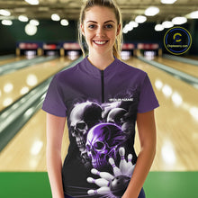 Load image into Gallery viewer, Custom Purple Smoke Skull Bowling Women Quarter-Zip Shirt, Ghostly Halloween Outfit IPHW9521