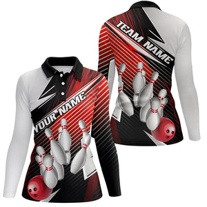 Black And Red Custom Bowling Team Shirts For Women, Bowling Tournament Bowling League Shirt IPHW7935