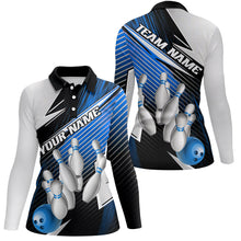 Load image into Gallery viewer, Black And Blue Custom Bowling Team Shirt For Women, Bowling Tournament Bowling League Shirt IPHW7936