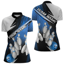 Load image into Gallery viewer, Black And Blue Custom Bowling Team Shirt For Women, Bowling Tournament Bowling League Shirt IPHW7936