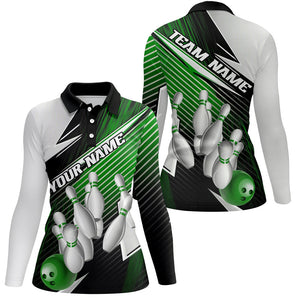 Black And Green Custom Ladies Bowling Team Shirts, Bowling Tournament Bowling League Shirt IPHW7937