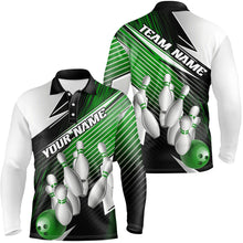 Load image into Gallery viewer, Black And Green Custom Bowling Team Shirts For Men, Bowling Tournament Bowling League Shirt IPHW7937